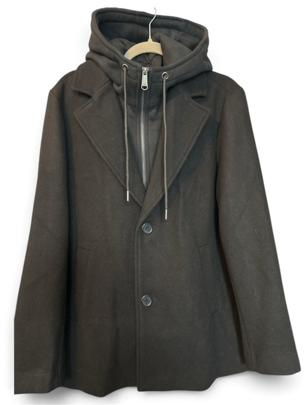 Sam Edelman Black Wool Coat Removable Hooded Bib NWT Size Medium
